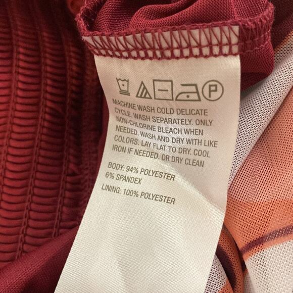 G by Guiliana Mesh Tiered Boho Peasant Dress Peach Burgundy Size MP - Picture 4 of 8